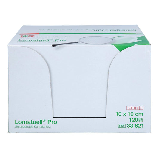 Das Produktfoto zeigt Lomatuell Pro 10x10 Cm Steril (120 stk) PZN 10713988