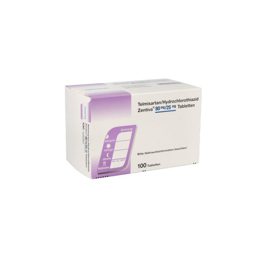 Das Produktfoto zeigt Telmisartan/Hct Zentiva 80 Mg/25 Mg Tabletten (100 stk) PZN 10715438