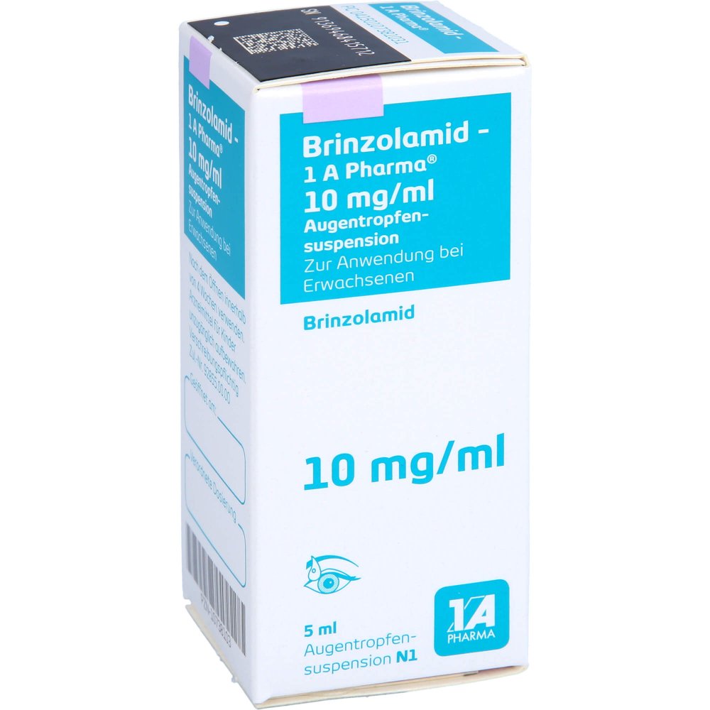 Das Produktfoto zeigt Brinzolamid-1a Pharma 10 Mg/Ml Augentropfensusp. (5 ml) PZN 10738103