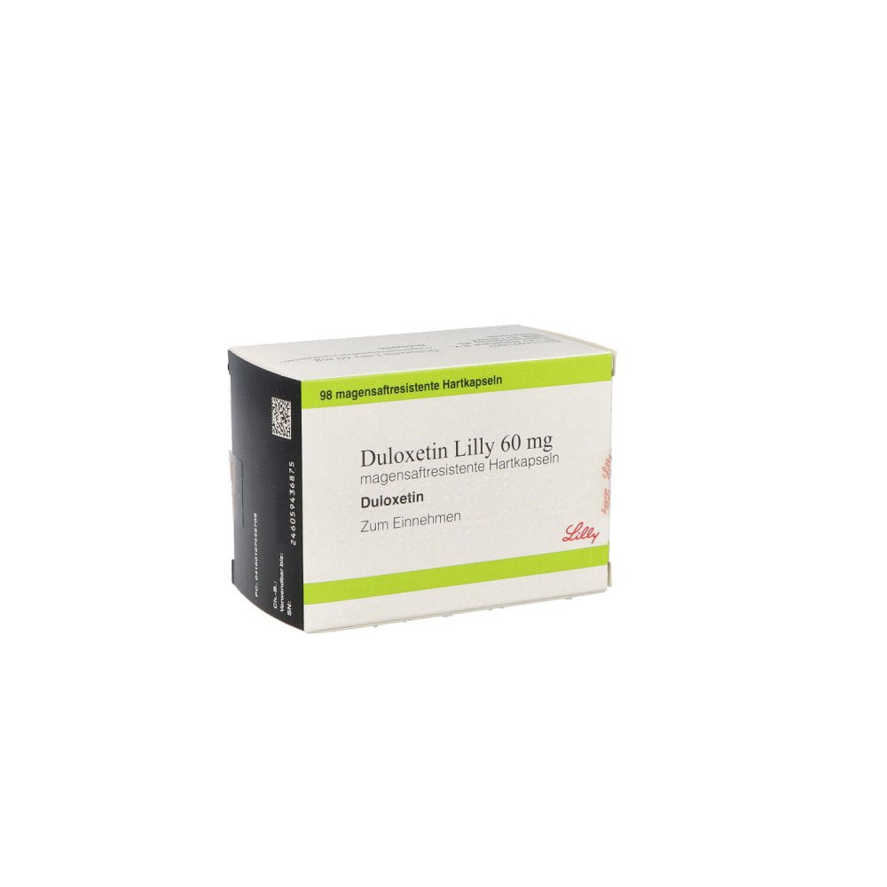 Das Produktfoto zeigt Duloxetin Lilly 60 Mg Magensaftresist.Hartkapseln (98 stk) PZN 10744670