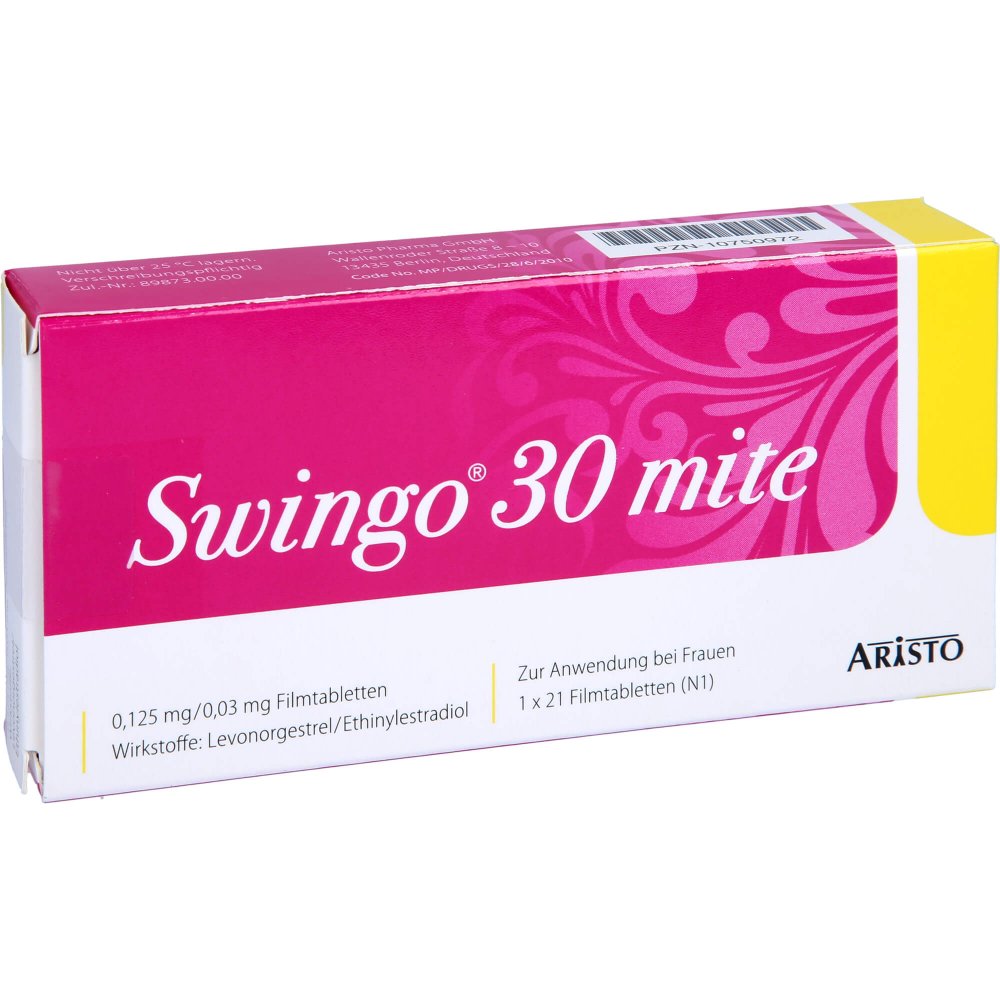 Das Produktfoto zeigt Swingo 30 Mite 0,125 Mg/0,03 Mg Filmtabletten (21 stk) PZN 10750972