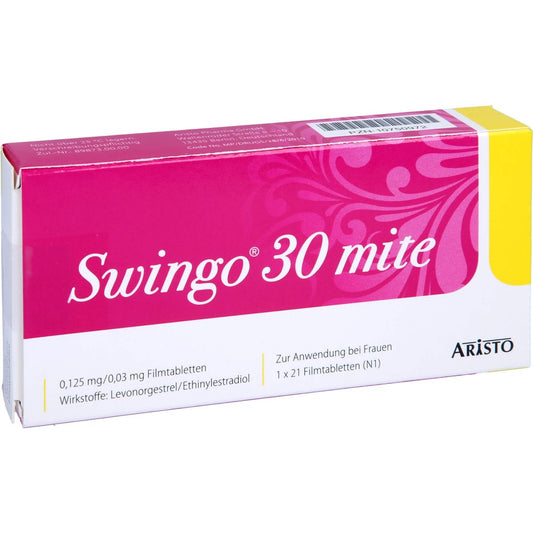 Das Produktfoto zeigt Swingo 30 Mite 0,125 Mg/0,03 Mg Filmtabletten (21 stk) PZN 10750972
