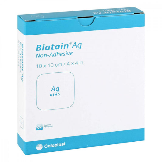 Das Produktfoto zeigt Biatain Ag Schaumverband 10x10 Cm Nicht Haftend (5 stk) PZN 10781926