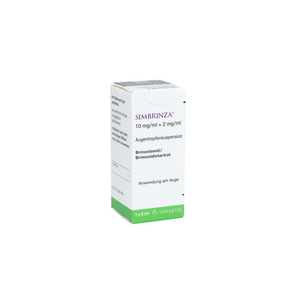 Das Produktfoto zeigt Simbrinza 10 Mg/Ml + 2 Mg/Ml Augentropfensusp. (5 ml) PZN 10784586