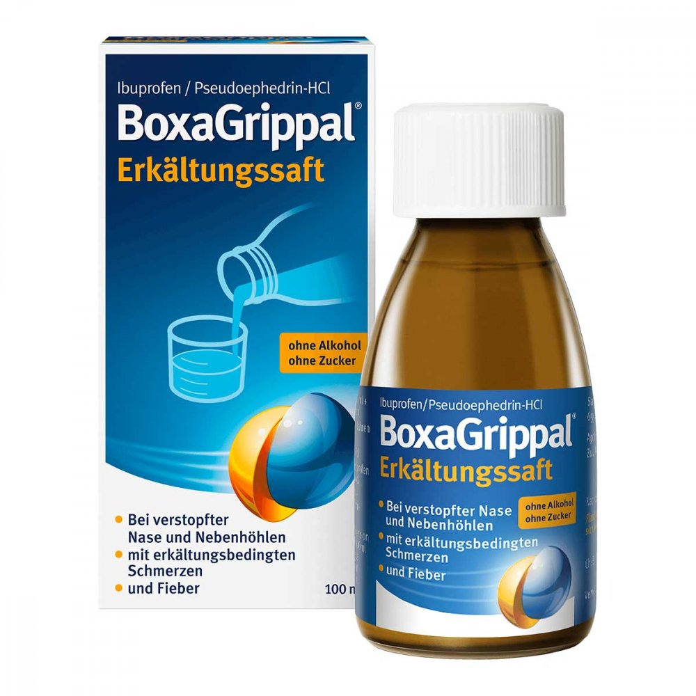 Das Produktfoto zeigt Boxagrippal Erkältungssaft (100 ml) PZN 10785019