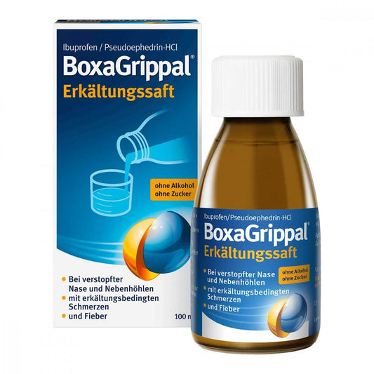 Das Produktfoto zeigt Boxagrippal Erkältungssaft (100 ml) PZN 10785019