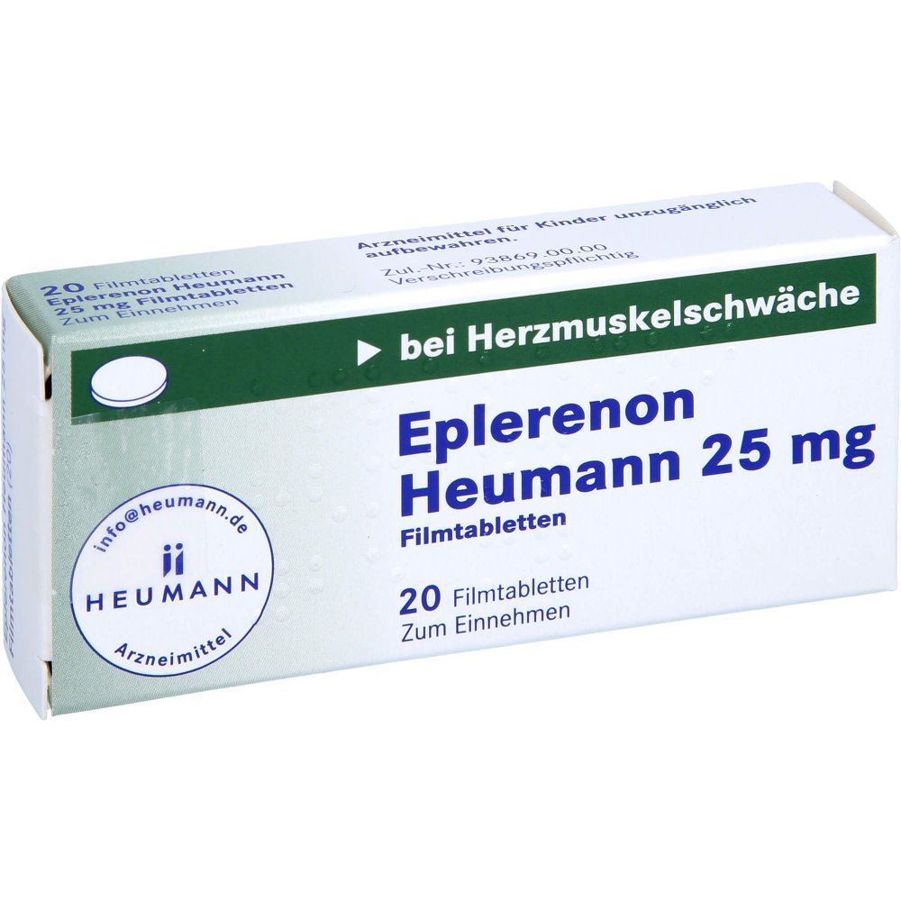 Das Produktfoto zeigt Eplerenon Heumann 25 Mg Filmtabletten (20 stk) PZN 10785433