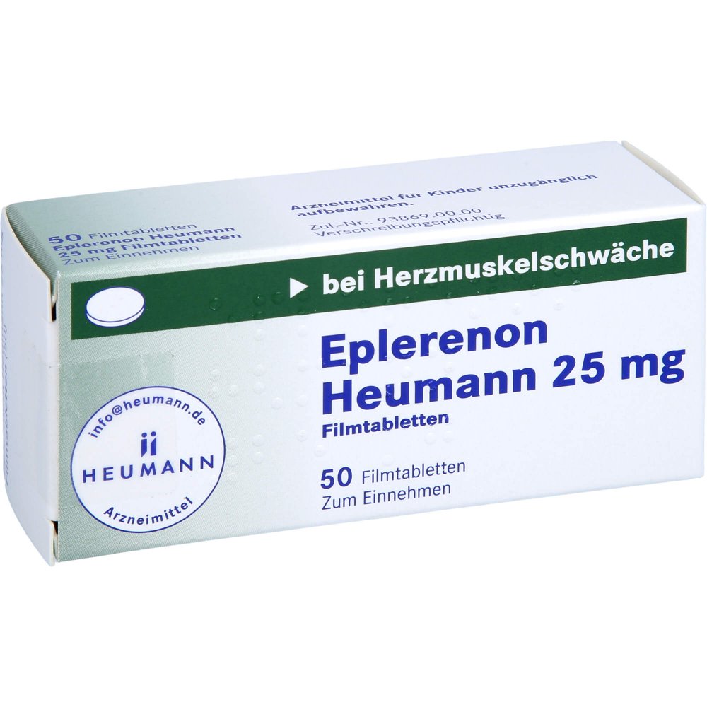 Das Produktfoto zeigt Eplerenon Heumann 25 Mg Filmtabletten (50 stk) PZN 10785456