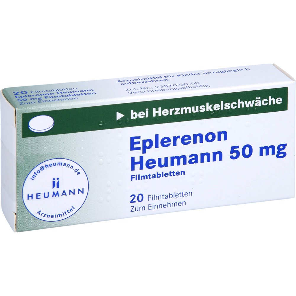 Das Produktfoto zeigt Eplerenon Heumann 50 Mg Filmtabletten (20 stk) PZN 10785479