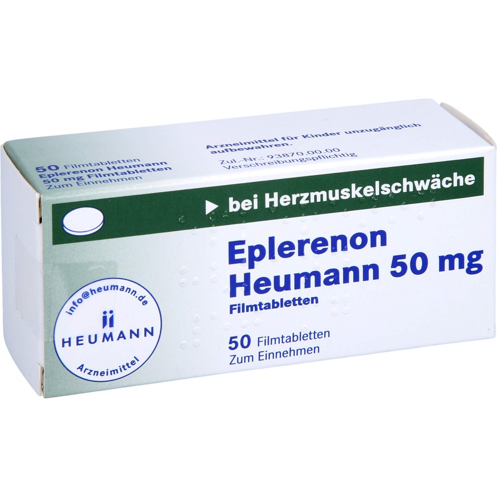 Das Produktfoto zeigt Eplerenon Heumann 50 Mg Filmtabletten (50 stk) PZN 10785491