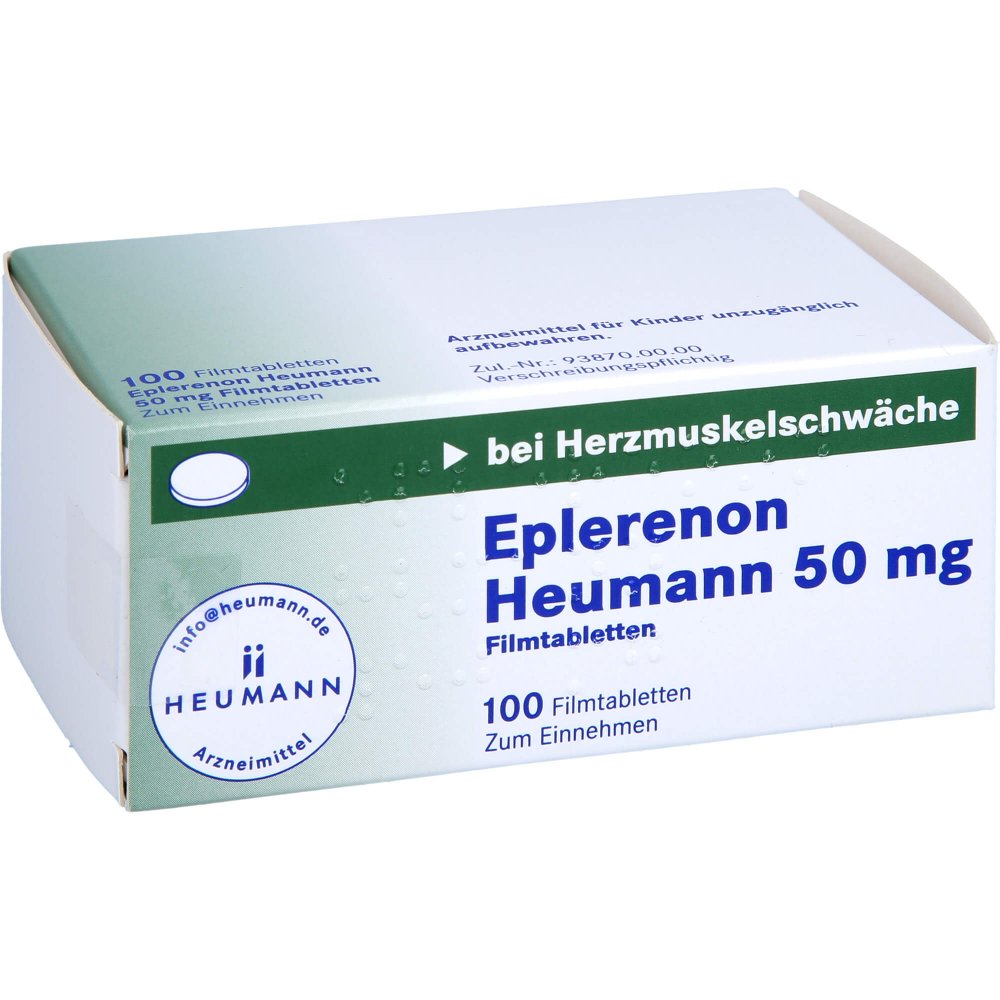 Das Produktfoto zeigt Eplerenon Heumann 50 Mg Filmtabletten (100 stk) PZN 10785516