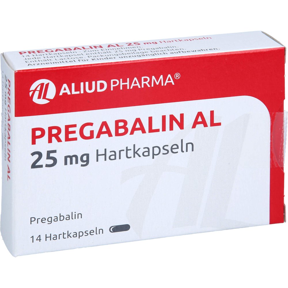 Das Produktfoto zeigt Pregabalin Al 25 Mg Hartkapseln (14 stk) PZN 10791729