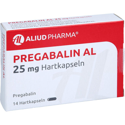 Das Produktfoto zeigt Pregabalin Al 25 Mg Hartkapseln (14 stk) PZN 10791729