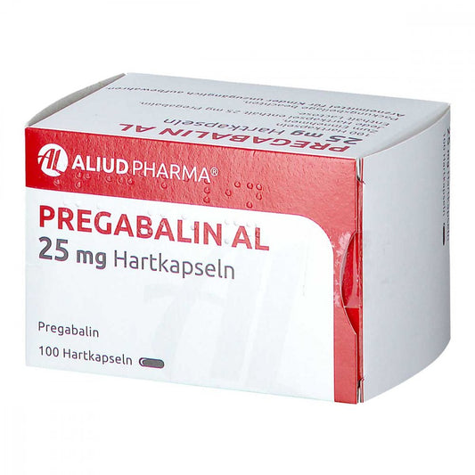 Das Produktfoto zeigt Pregabalin Al 25 Mg Hartkapseln (100 stk) PZN 10791735