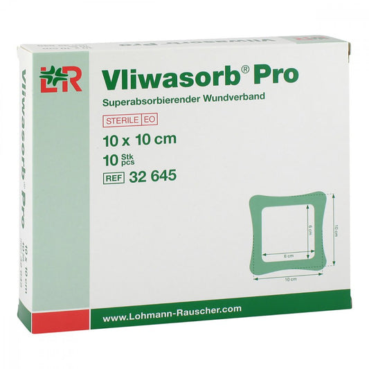 Das Produktfoto zeigt Vliwasorb Pro Superabsorb.Komp.Steril 10x10 Cm (10 stk) PZN 10792516