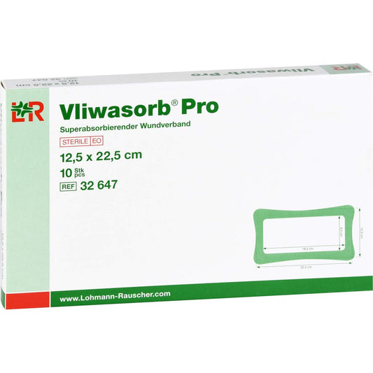 Das Produktfoto zeigt Vliwasorb Pro Superabsorb.Komp.Steril 12,5x22,5 Cm (10 stk) PZN 10792522