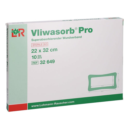 Das Produktfoto zeigt Vliwasorb Pro Superabsorb.Komp.Steril 22x32 Cm (10 stk) PZN 10792545