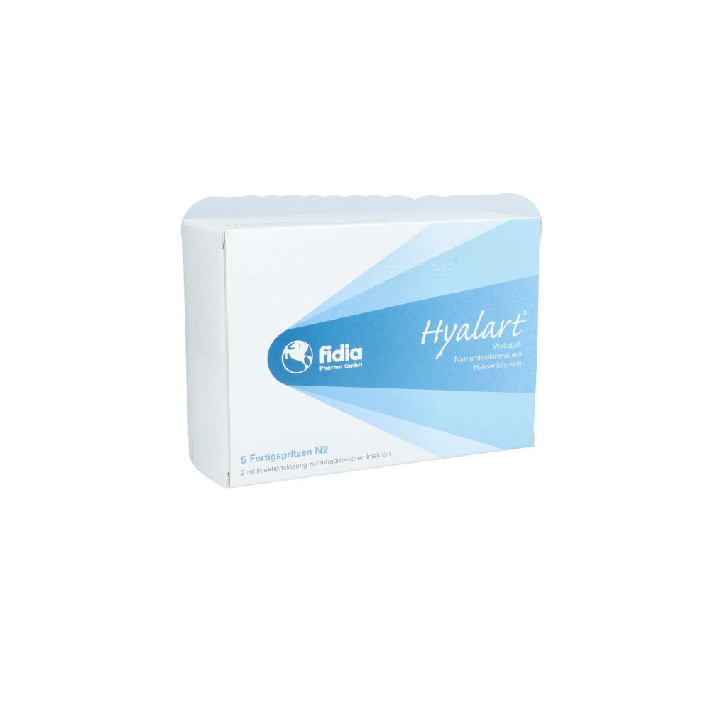 Das Produktfoto zeigt Hyalart Injektionslösung In Einer Fertigspritze (5X2 ml) PZN 10795779