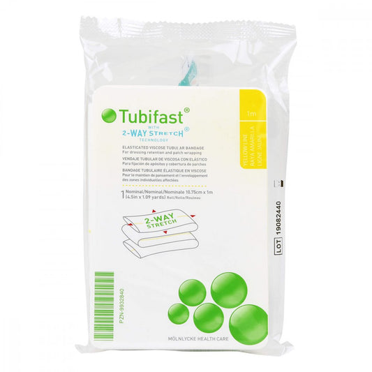 Das Produktfoto zeigt Tubifast 2-Way Stretch 10,75 Cmx1 M Gelb (1 stk) PZN 10809820
