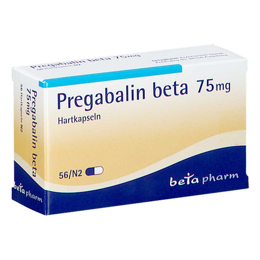 Das Produktfoto zeigt Pregabalin Beta 75 Mg Hartkapseln (56 stk) PZN 10810533