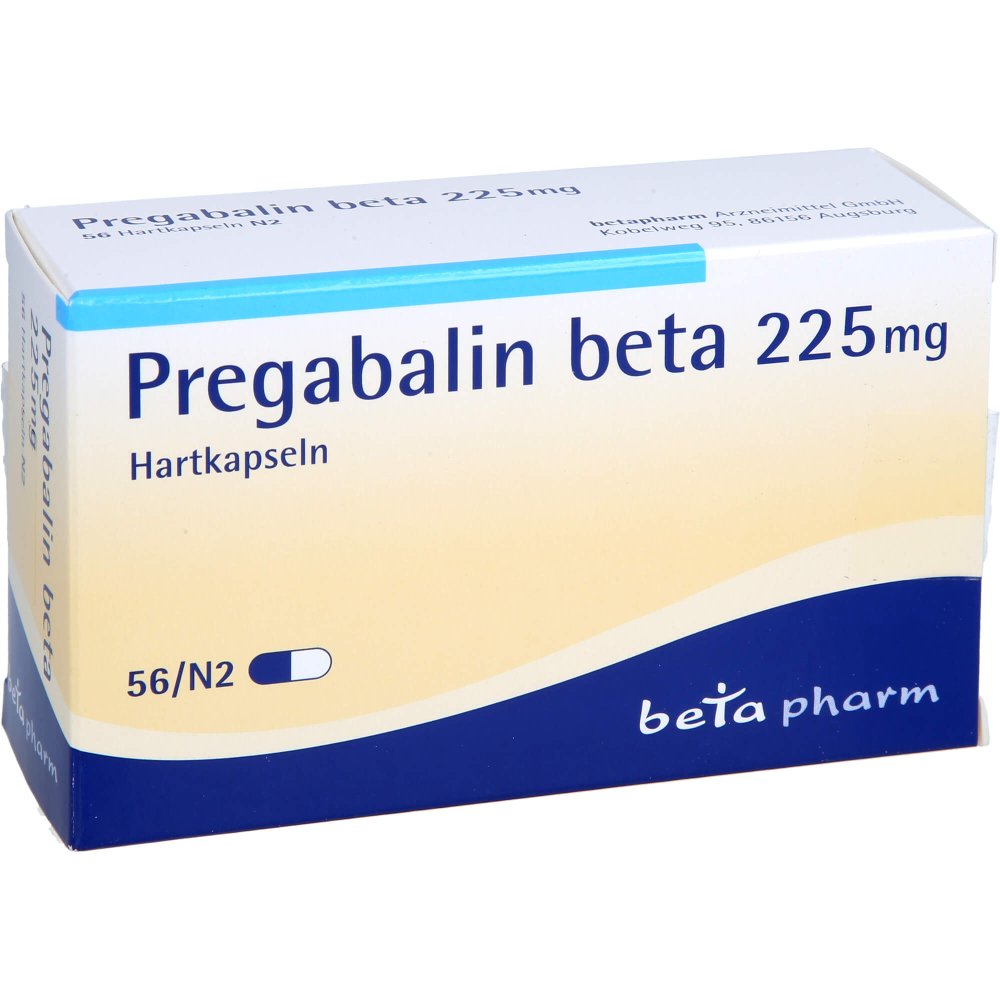 Das Produktfoto zeigt Pregabalin Beta 225 Mg Hartkapseln (56 stk) PZN 10810645