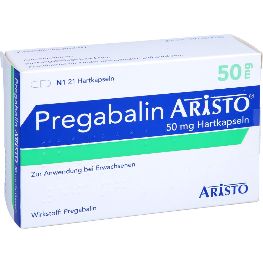 Das Produktfoto zeigt Pregabalin Aristo 50 Mg Hartkapseln (21 stk) PZN 10834278