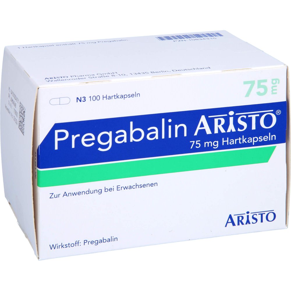Das Produktfoto zeigt Pregabalin Aristo 75 Mg Hartkapseln (100 stk) PZN 10834315