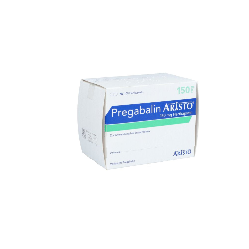 Das Produktfoto zeigt Pregabalin Aristo 150 Mg Hartkapseln (100 stk) PZN 10834373