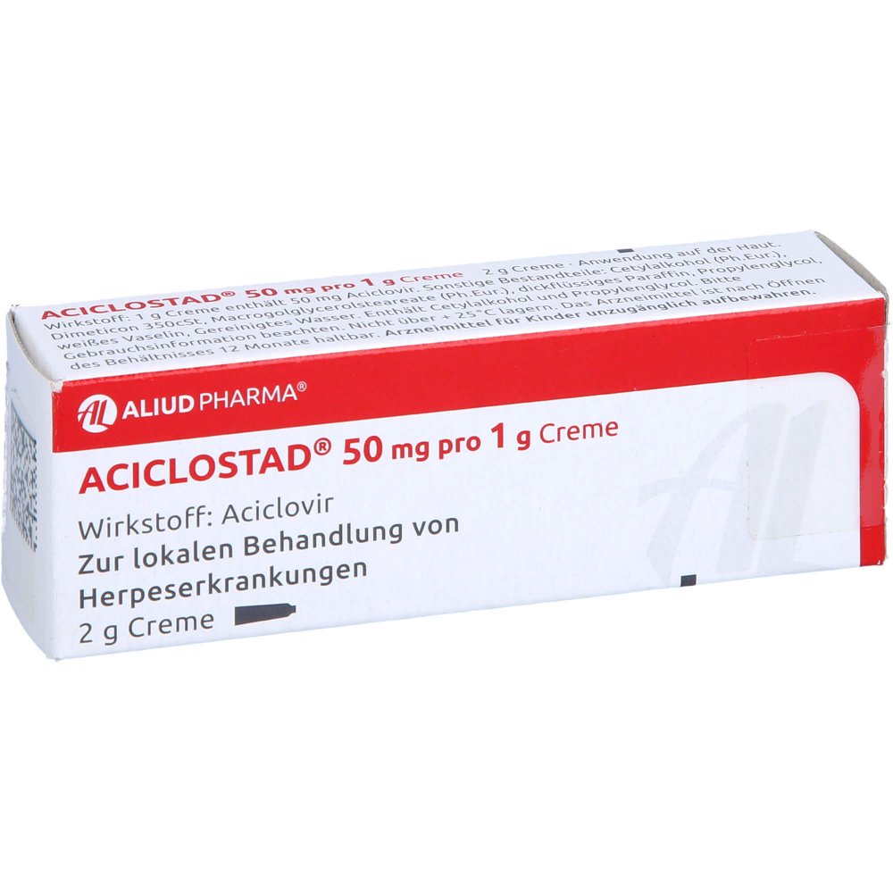 Das Produktfoto zeigt Aciclostad 50 Mg Pro 1 G Creme Aliud (2 g) PZN 10838098