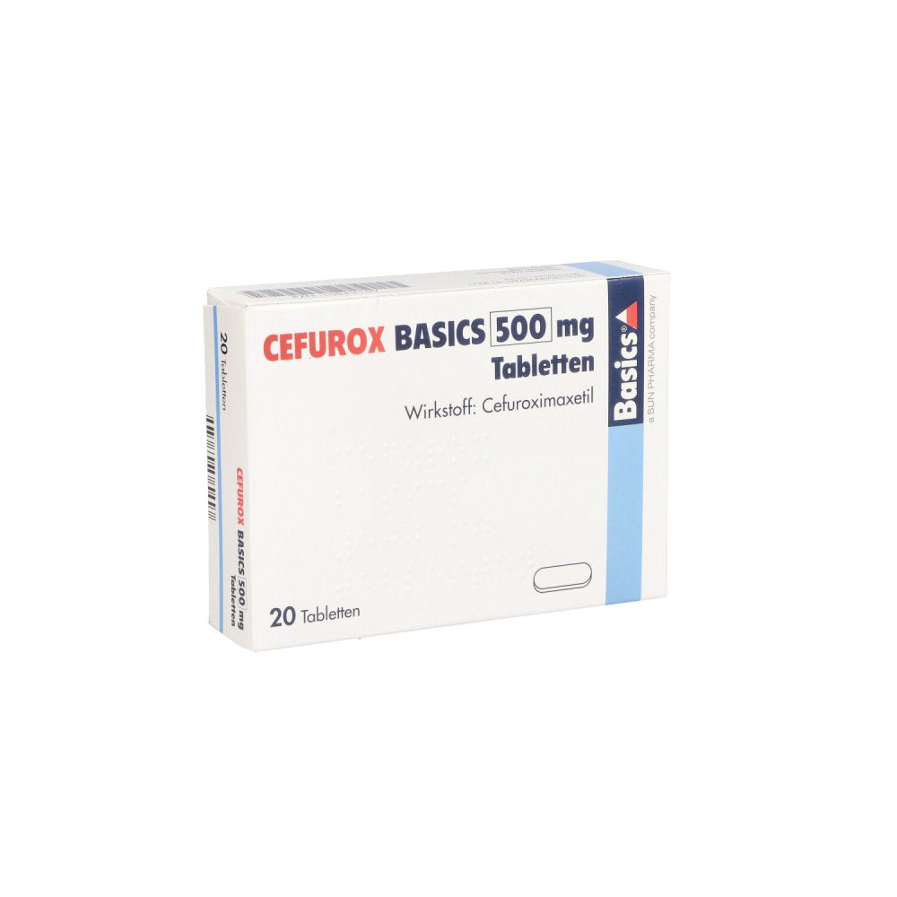 Das Produktfoto zeigt Cefurox Basics 500 Mg Tabletten (20 stk) PZN 10843159