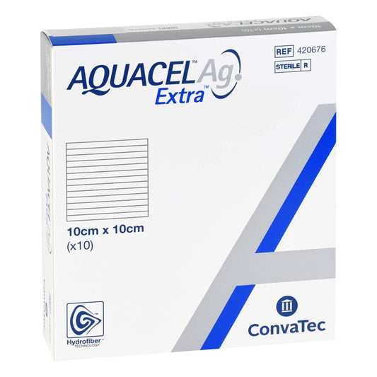 Das Produktfoto zeigt Aquacel Ag Extra 10x10 Cm Kompressen (10 stk) PZN 10914907
