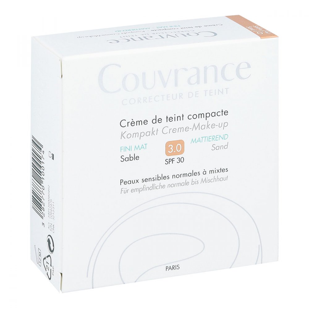 Das Produktfoto zeigt Avene Couvrance Kompakt Cr.-Make-Up Matt.Sand 3.0 (10 g) PZN 10942476