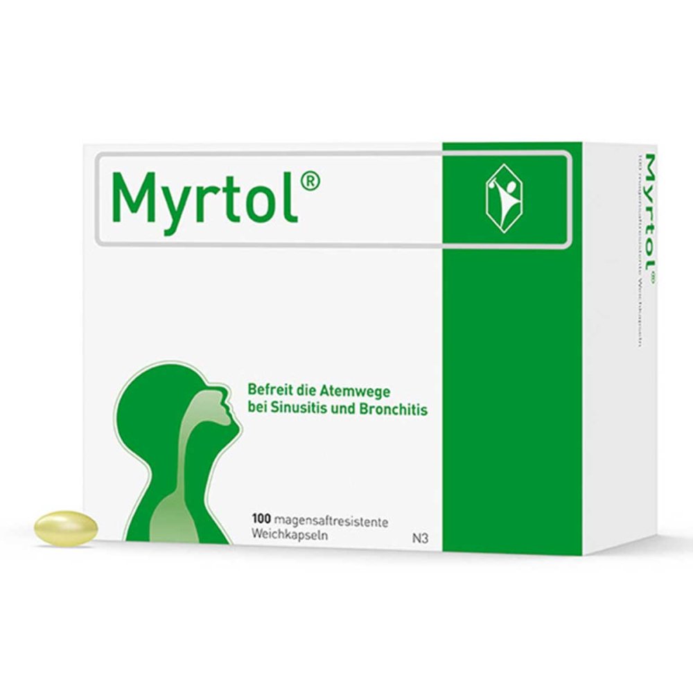 Das Produktfoto zeigt Myrtol Magensaftresistente Weichkapseln (100 stk) PZN 10944742