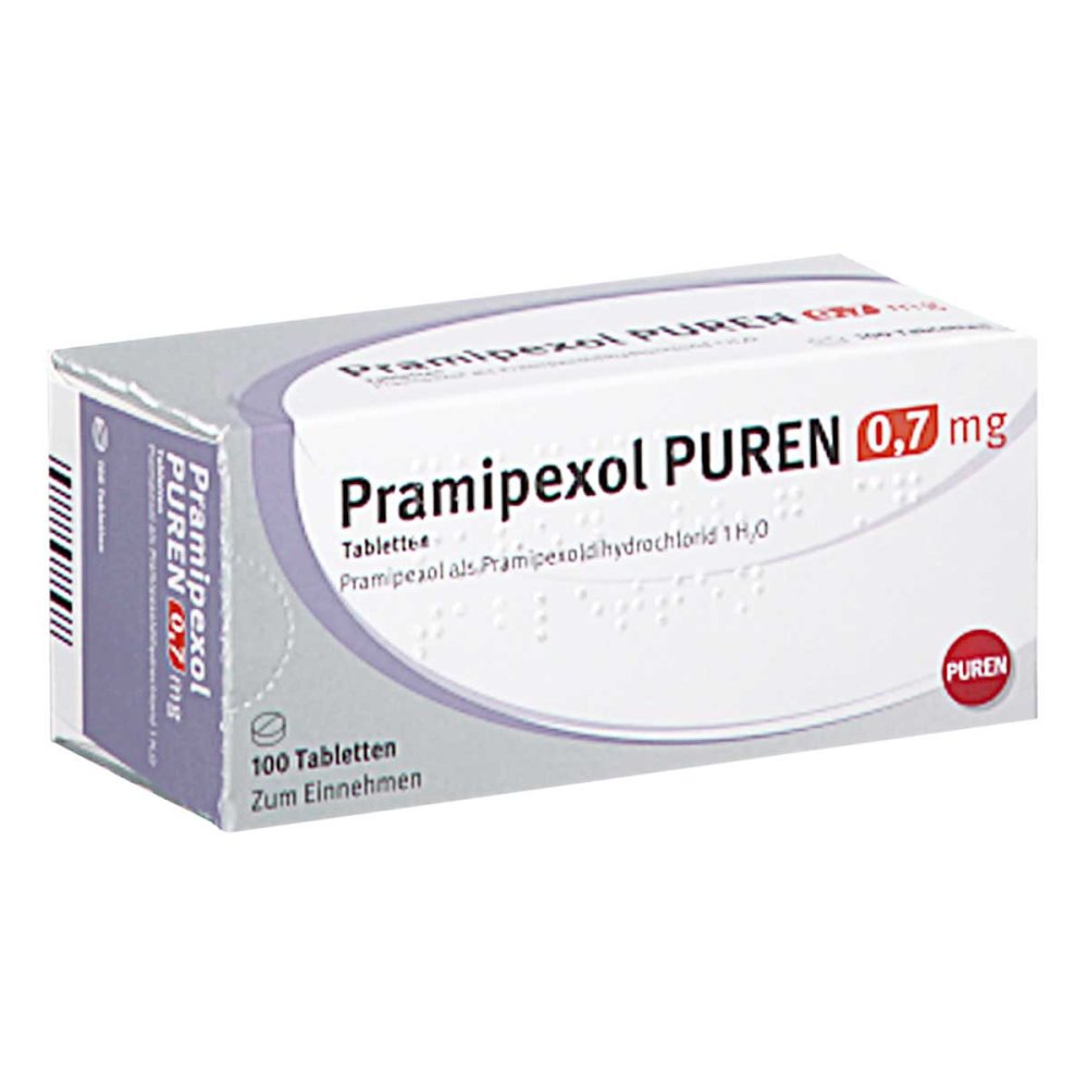 Das Produktfoto zeigt Pramipexol Puren 0,7 Mg Tabletten (100 stk) PZN 10945256