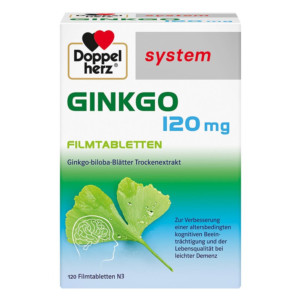 Das Produktfoto zeigt Doppelherz Ginkgo 120 Mg System Filmtabletten (120 stk) PZN 10963248