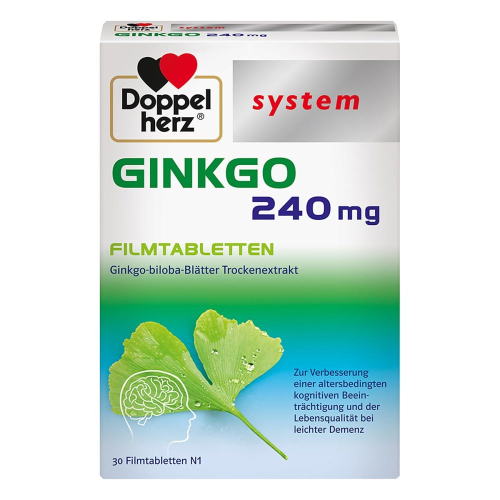 Das Produktfoto zeigt Doppelherz Ginkgo 240 Mg System Filmtabletten (30 stk) PZN 10963254