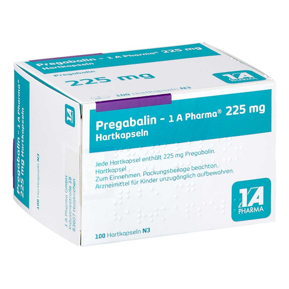 Das Produktfoto zeigt Pregabalin-1a Pharma 225 Mg Hartkapseln (100 stk) PZN 10973175