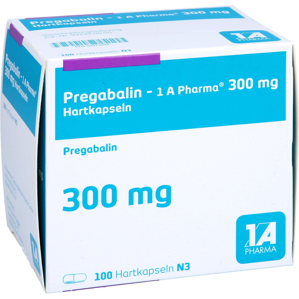 Das Produktfoto zeigt Pregabalin-1a Pharma 300 Mg Hartkapseln (100 stk) PZN 10973198