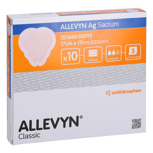 Das Produktfoto zeigt Allevyn Ag Sacrum 17x17 Cm Wundverband (10 stk) PZN 10973270