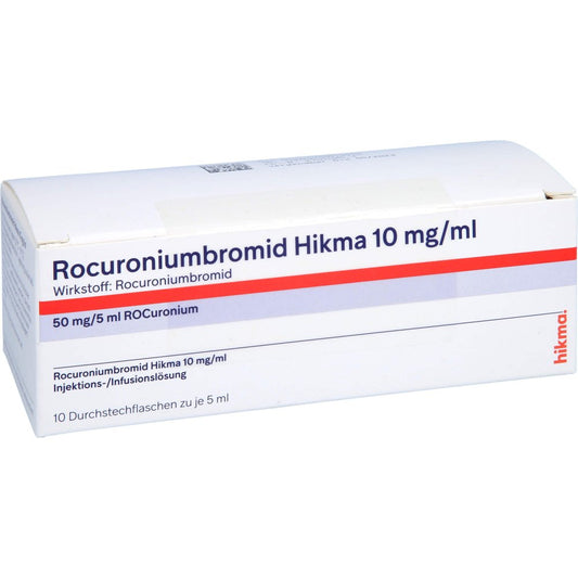 Das Produktfoto zeigt Rocuroniumbromid Hikma 10 Mg/Ml Inj.-/Inf.-Lsg. (10X5 ml) PZN 10984167