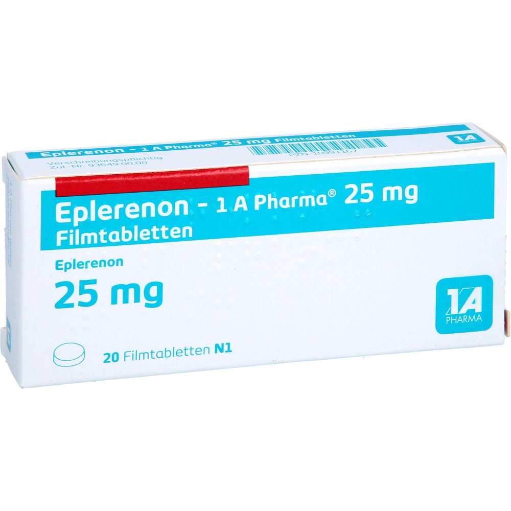 Das Produktfoto zeigt Eplerenon-1a Pharma 25 Mg Filmtabletten (20 stk) PZN 10991167