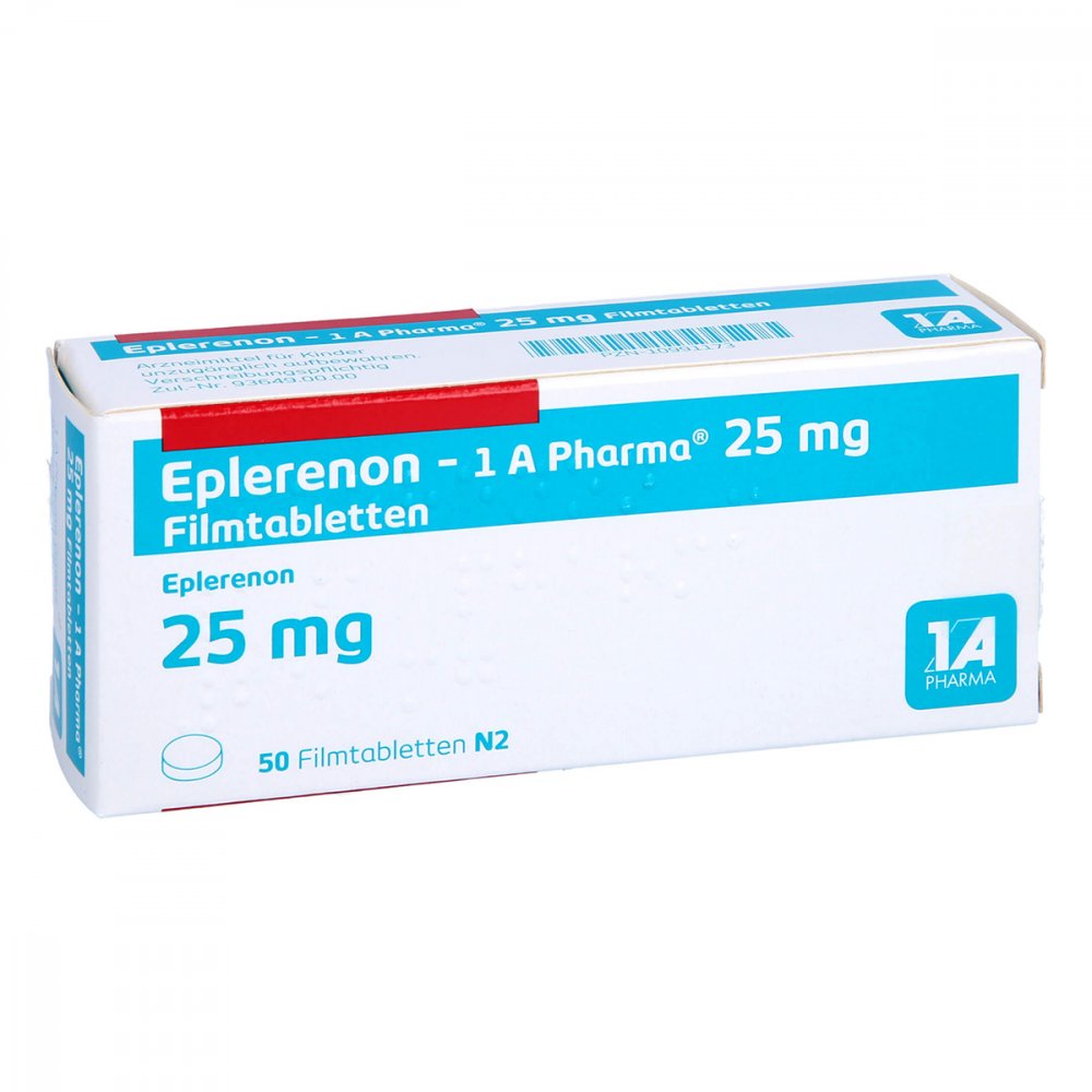 Das Produktfoto zeigt Eplerenon-1a Pharma 25 Mg Filmtabletten (50 stk) PZN 10991173