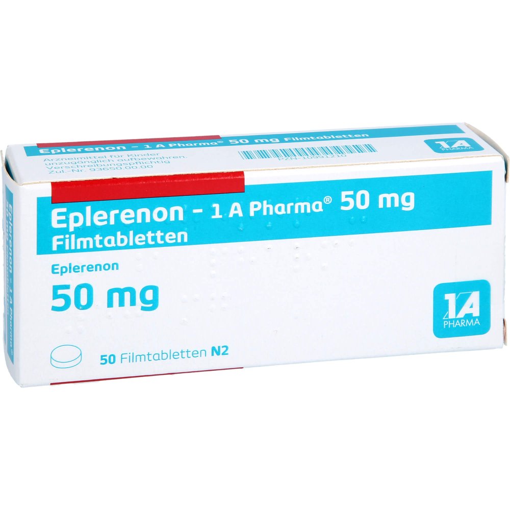 Das Produktfoto zeigt Eplerenon-1a Pharma 50 Mg Filmtabletten (50 stk) PZN 10991210