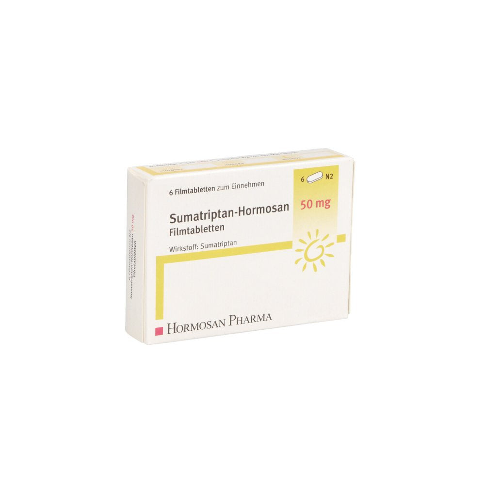 Das Produktfoto zeigt Sumatriptan Hormosan 50 Mg Filmtabletten (6 stk) PZN 10998407