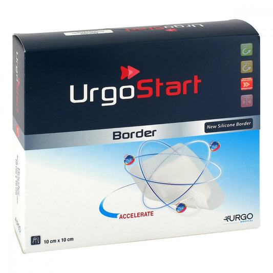 Das Produktfoto zeigt Urgostart Border 10x10 Cm Schaumstoffwundverband (10 stk) PZN 11000859