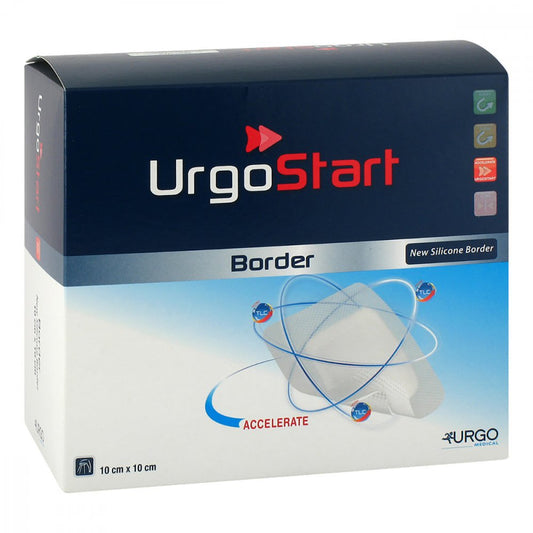 Das Produktfoto zeigt Urgostart Border 10x10 Cm Schaumstoffwundverband (20 stk) PZN 11000865