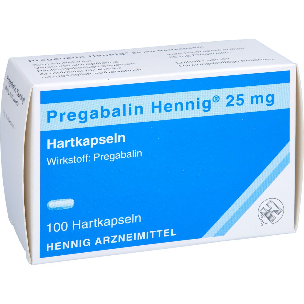 Das Produktfoto zeigt Pregabalin Hennig 25 Mg Hartkapseln (100 stk) PZN 11003705