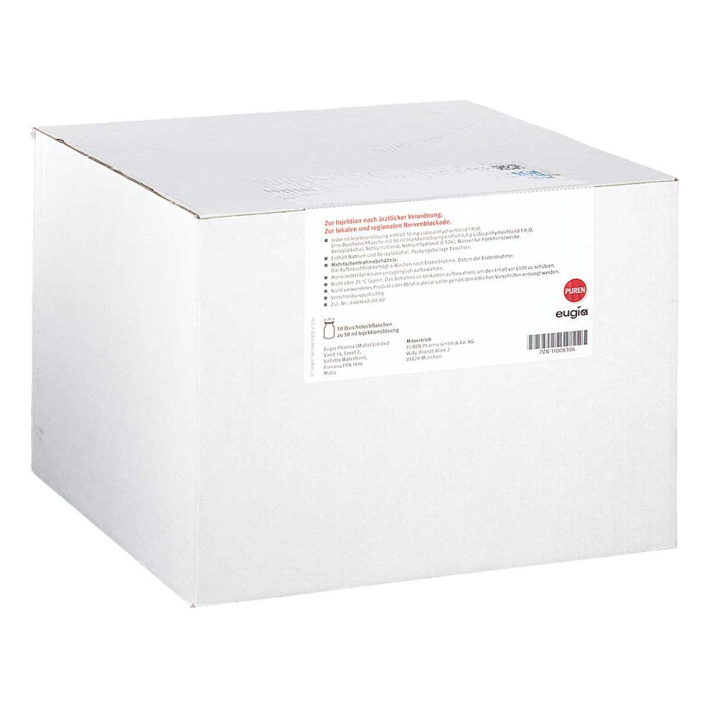 Das Produktfoto zeigt Licain 1% 10 Mg/Ml Inj.Lsg.500mg/50ml Dsfl. (50X50 ml) PZN 11008306