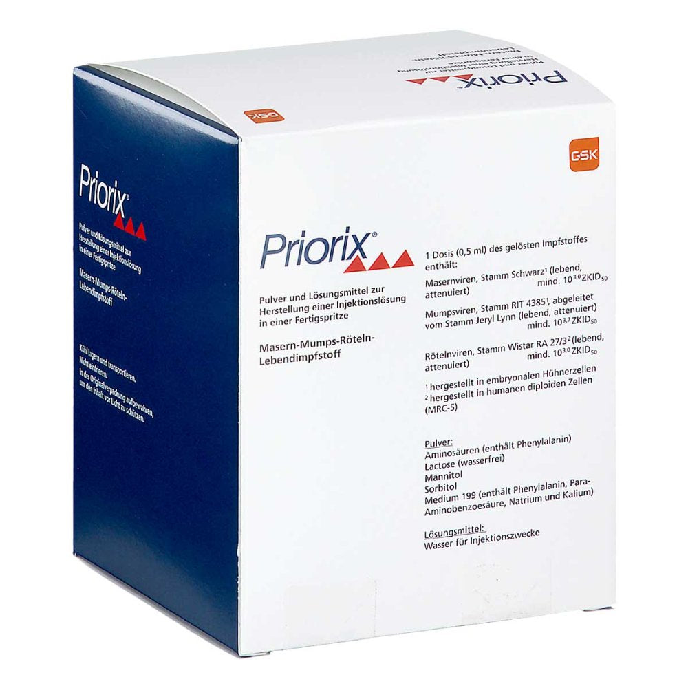 Das Produktfoto zeigt Priorix Masern Mumps Röteln P.U.Lm H.Inj.L.I.E.Fs. (10X1 stk) PZN 11015341