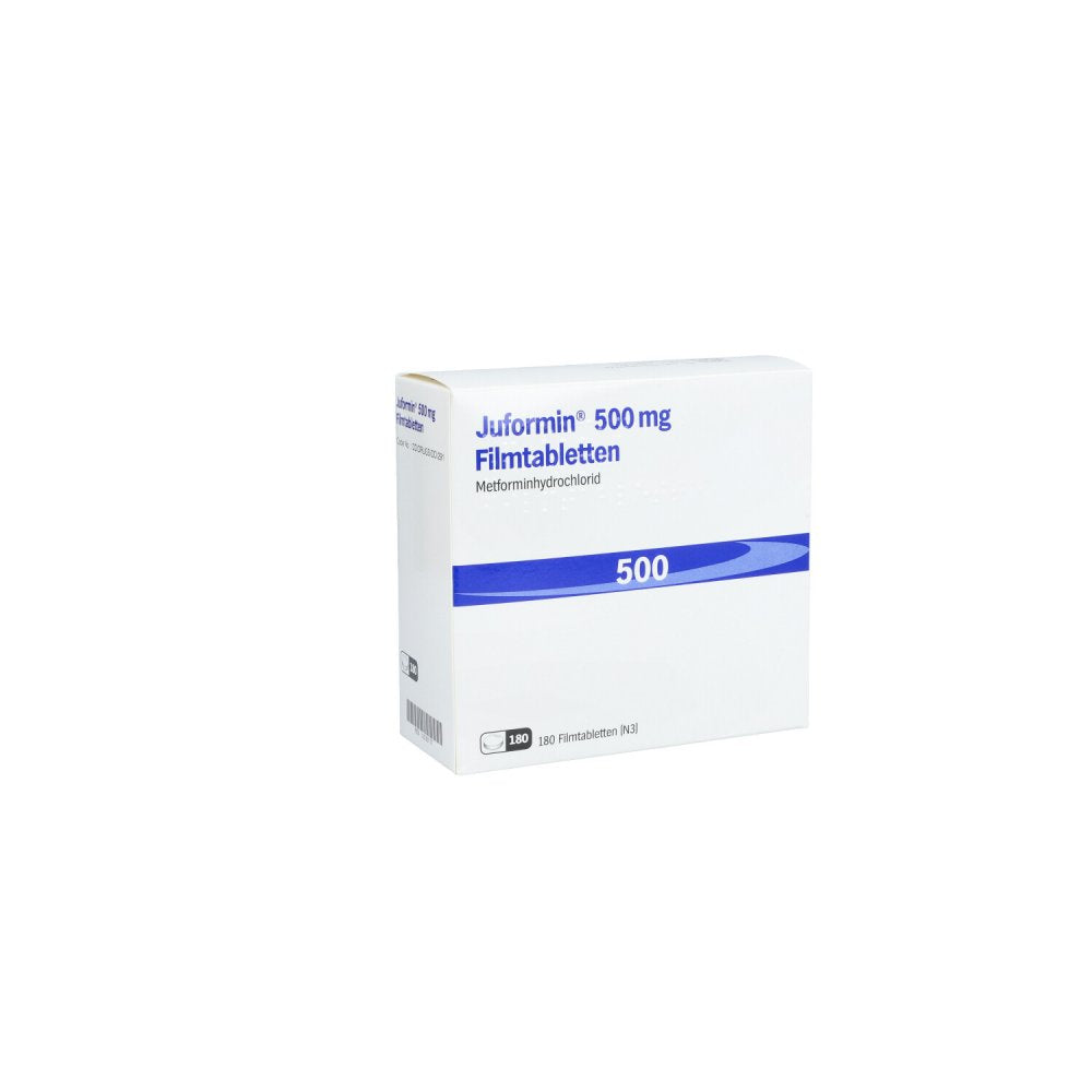 Das Produktfoto zeigt Juformin 500 Mg Filmtabletten (180 stk) PZN 11030777